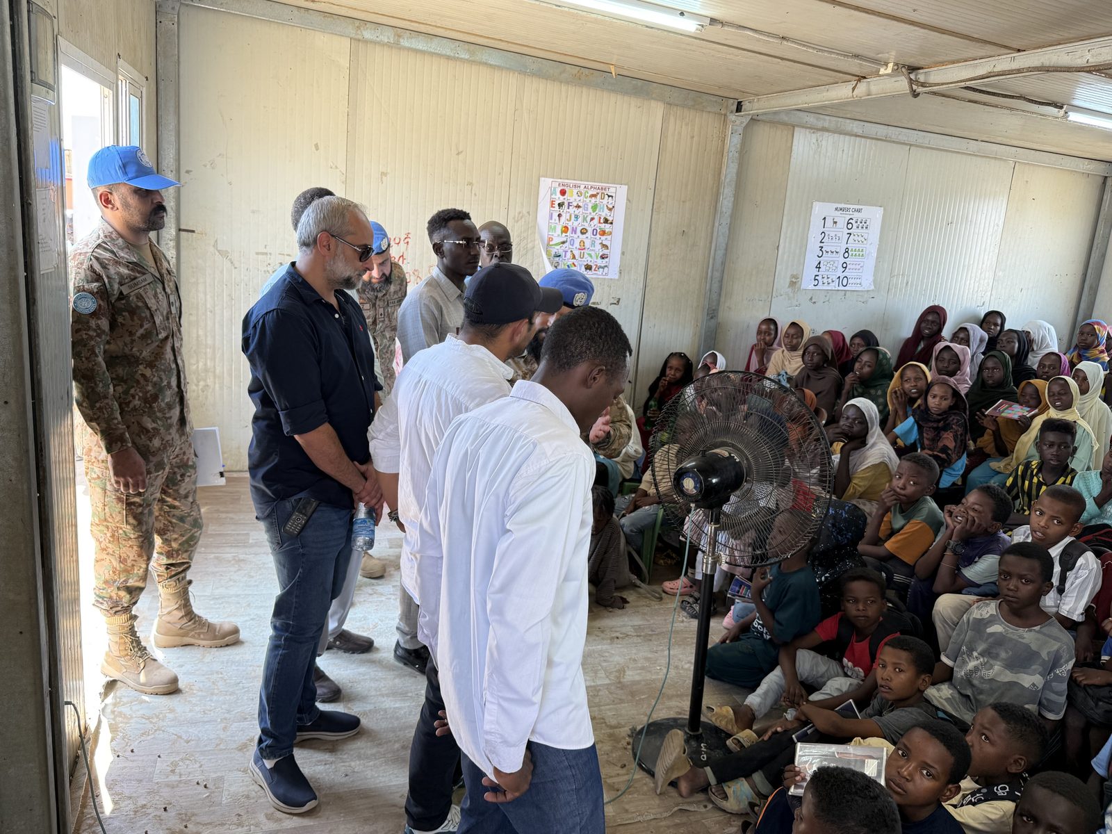 Ibrahim AlSafadi visiting a school during a UNISFA peacekeeping mission in Abyei